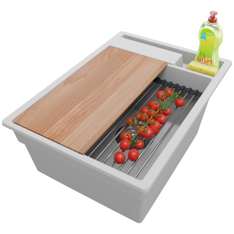 Zlewozmywak Oslo Pocket PRIMAGRAN Nablatowy 38x53cm do szafki od 40cm, Szary + Syfon + Akcesoria, S039, 1 szt.