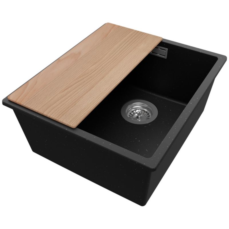 Zlewozmywak Londyn Slim PRIMAGRAN Nablatowy 41x47cm do szafki od 45cm z Syfonem i Dodatkiem Czarny Metalik 1 szt.