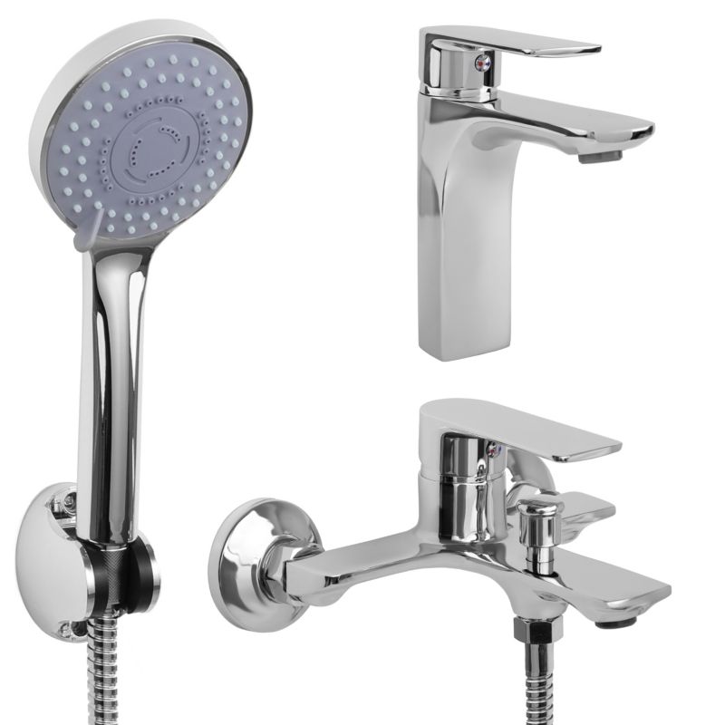 Zestaw baterii łazienkowych REMI - YOKA HOME umywalkowa wannowo prysznicowa srebrny - 2 szt.