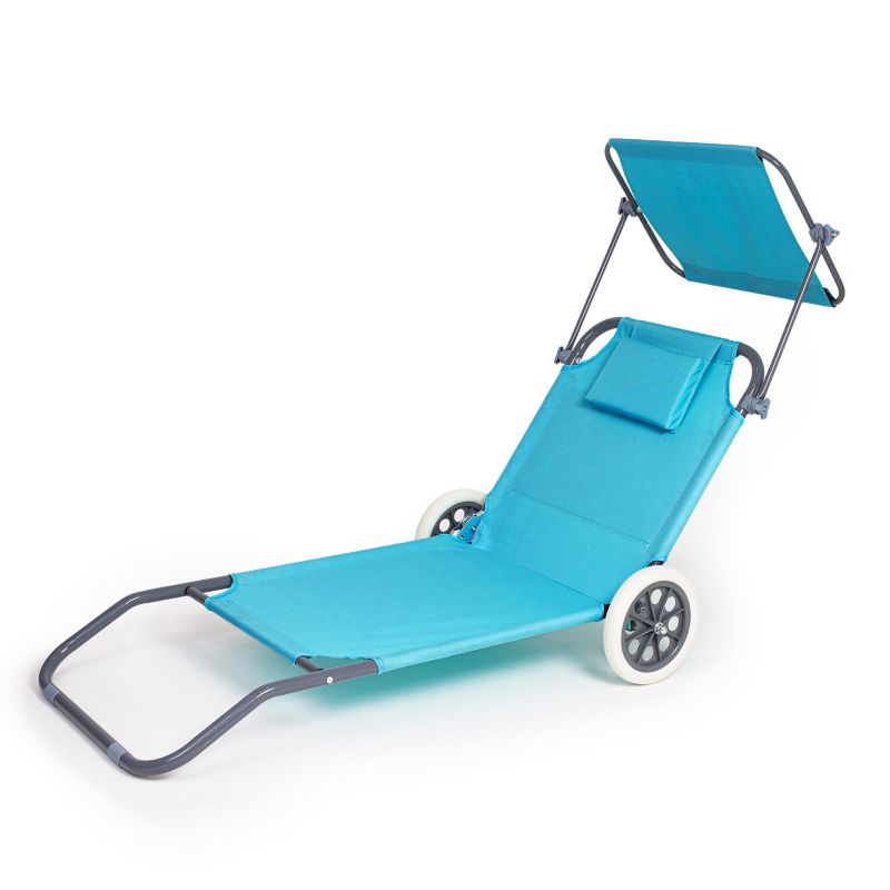 Leżak z daszkiem na kółkach Be-active.pl plażowy ogrodowy niebieski 1szt