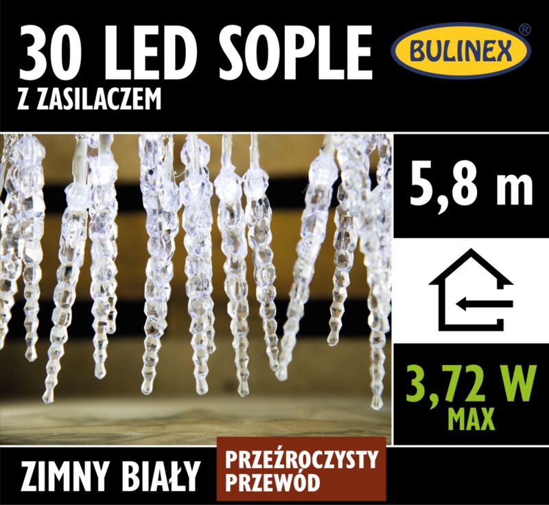 Lampki wewnętrzne 30 LED Bulinex 5,8 m białe sople