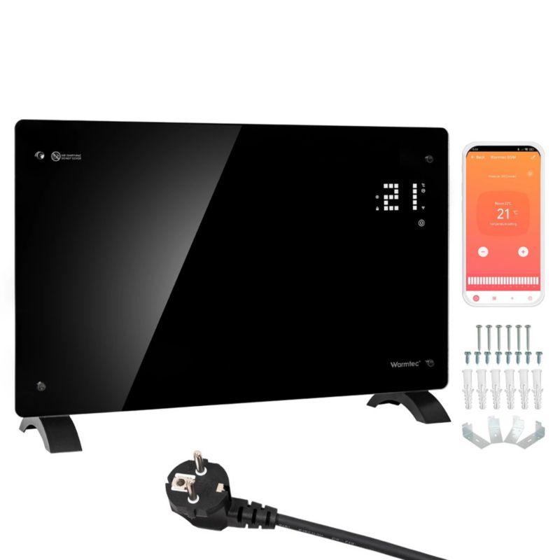Grzejnik elektryczny konwektorowy szklany Warmtec 2000W WiFi czarny EGW-20C