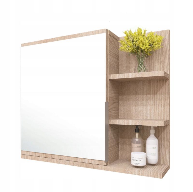 Szafka łazienkowa z lustrem i półkami, Szafka lustrzana, Półka sonoma prawa, 1 szt.