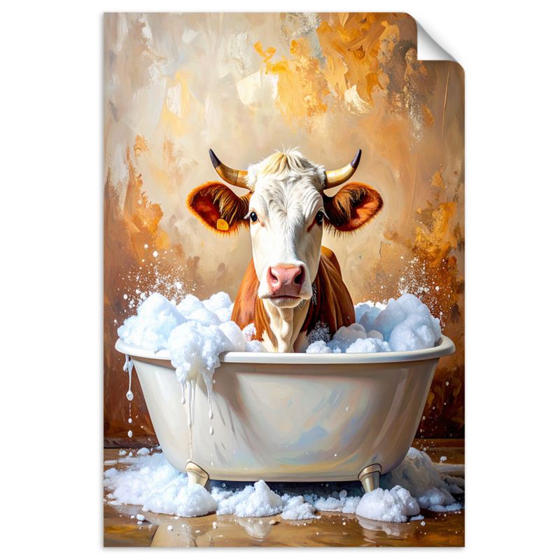 Naklejki samoprzylepne do salonu sypialni Feeby Krowa w wannie z pianą 80x120cm 1szt