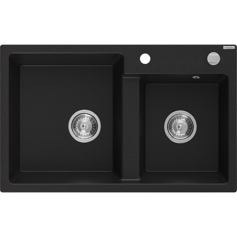 Zlewozmywak wpuszczany Mexen Tomas 2-komorowy czarny nakrapiany 800x500 mm - 6516802000-76 1 szt.