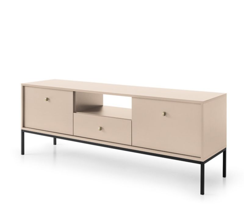 Szafka rtv dwudrzwiowa Bettso Molly 154 cm z szufladą na czarnym stelaż beżowy 1szt.