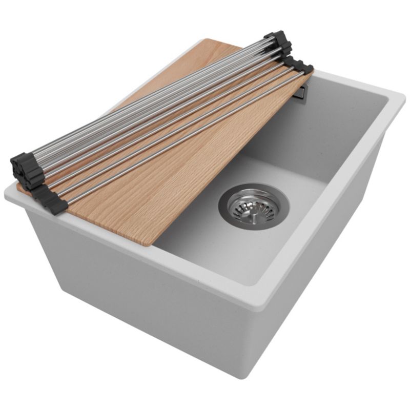 Zlewozmywak Londyn Slim PRIMAGRAN Nablatowy 36x47cm do szafki od 40cm z Syfonem i Dodatkiem Szary 1 szt.