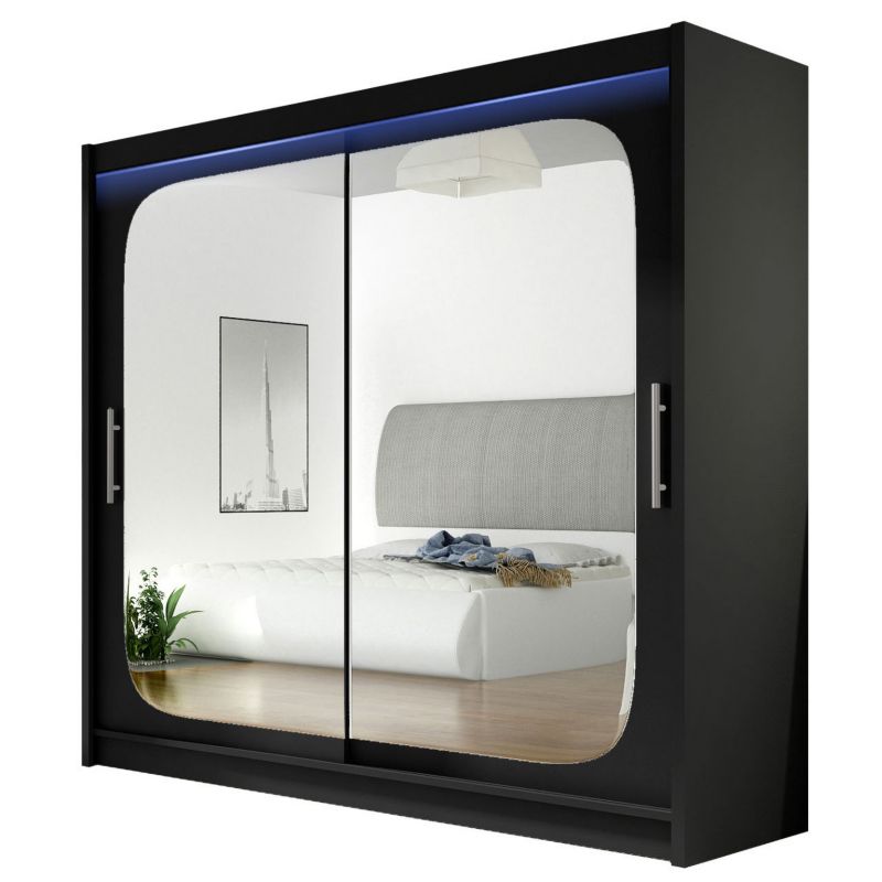 Szafa MIRJAN 24 z drzwiami przesuwnymi London VIII z oświetleniem RGB czarny/lustro 1 szt.