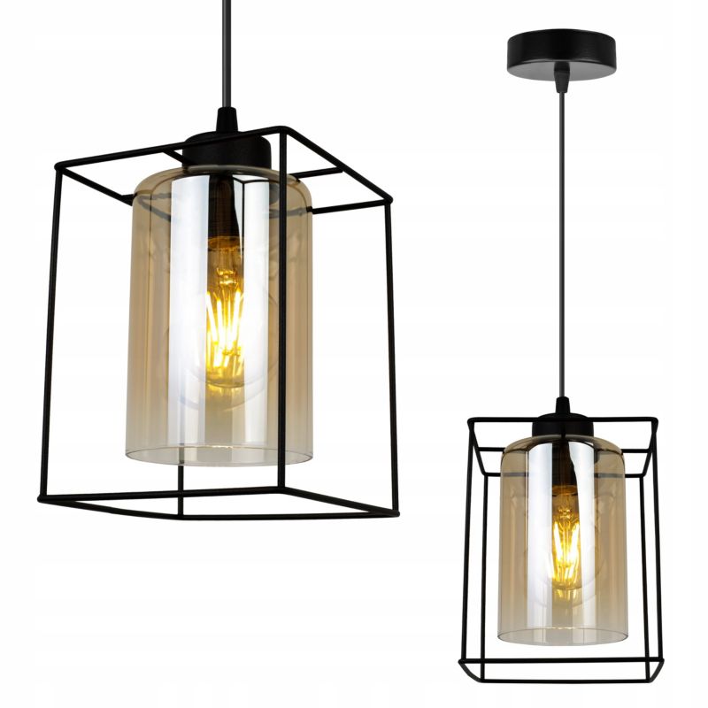 Lampa sufitowa wisząca Light Home LH Hella Cage 1x E27 60W szkło miodowy 1szt.
