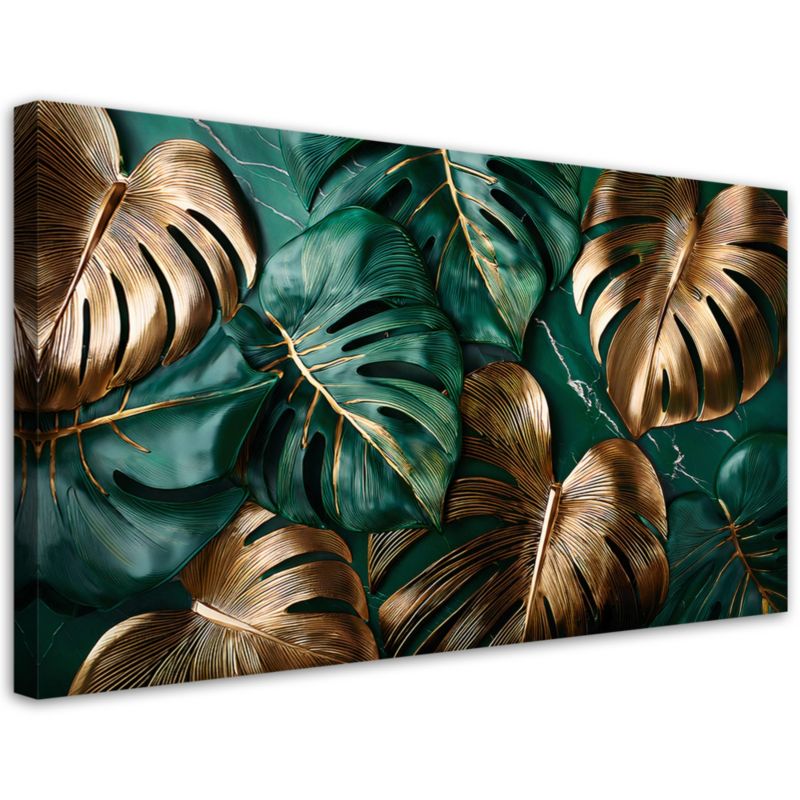 Obraz na płótnie Feeby Złote Zielone Liście Monstery 120x60cm 1szt
