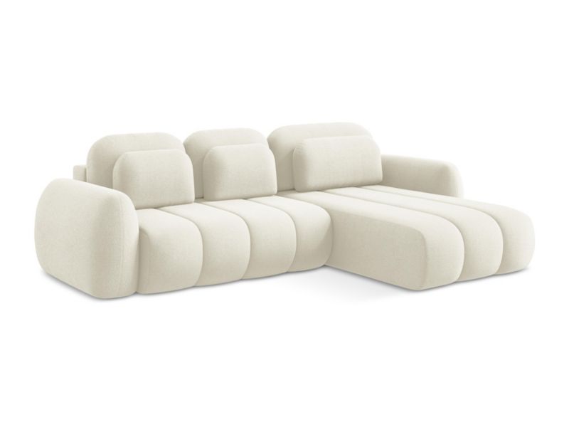 Narożnik prawostronny z funkcją spania LaMiaSofa GINOSA z tkaniny bouclé 304x190 cm jasny beż 1 szt.