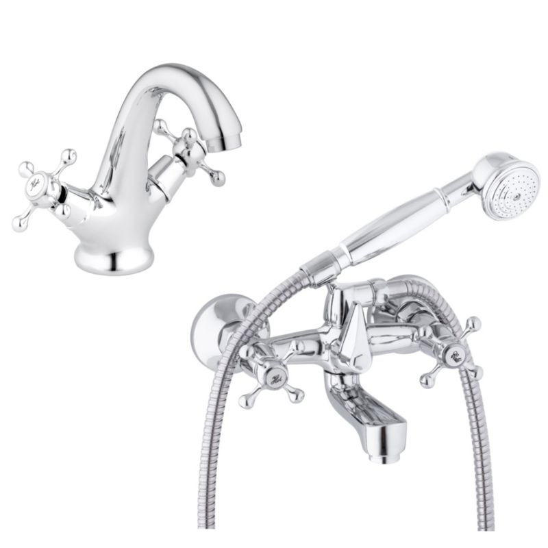 Zestaw baterii Yoka Home wannowo-prysznicowa oraz umywalkowa retro chrom - 1 szt.