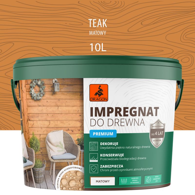 Impregnat akrylowy do drewna Premium Dragon Teak 10L