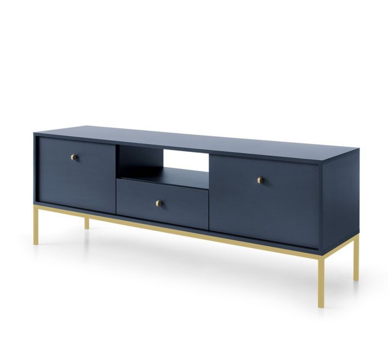 Szafka rtv dwudrzwiowa Bettso Molly 154 cm z szufladą na złotym stelaż granatowy 1szt.