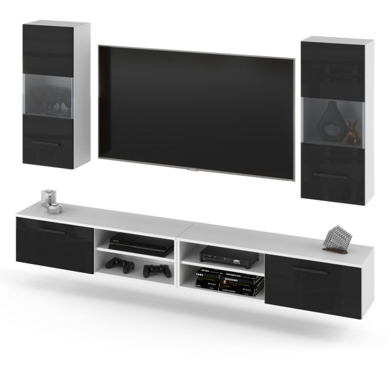 Meblościanka Hurtownia-Mebli 4 Drzwi Bandle 240cm Biały Mat Czarny Połysk 240x40x135 cm 1szt.