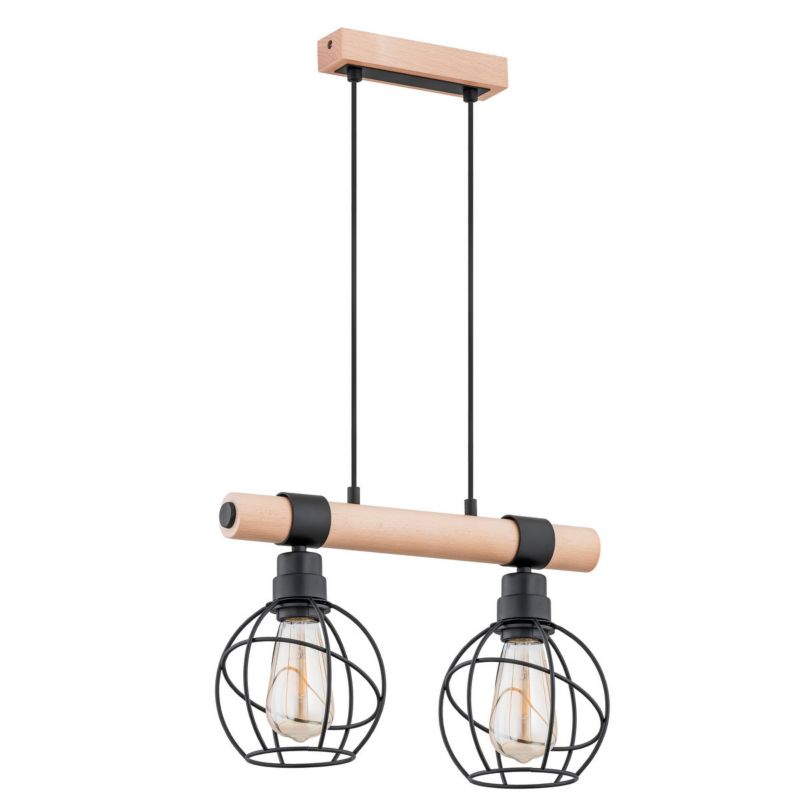 Lampa wisząca Alfa Fibia 0018 jasne drewno-czarna do kuchni 2xE27 x 15W 1 szt.
