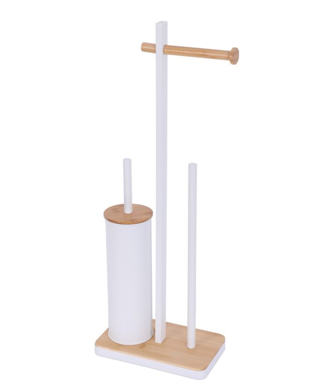 Stojak YAMI - Yoka Home na papier toaletowy i szczotkę do WC biały bambus - 1 szt.