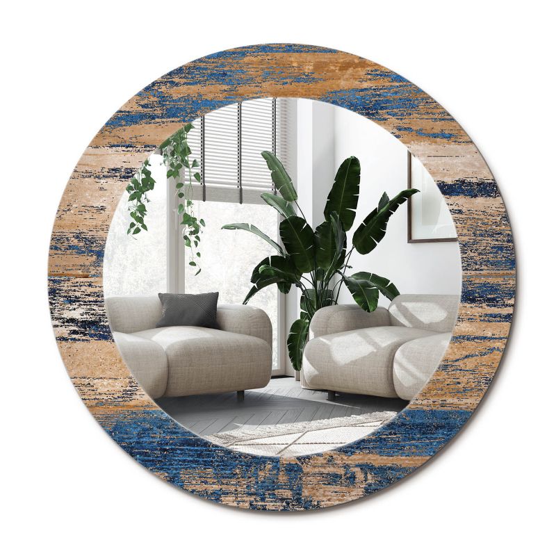 Lustro ścienne z ozdobnym szklanym obramowaniem Wallfluent fi70 cm Abstrakcyjne drewno 1 szt.