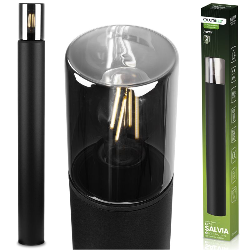 Lampa Ogrodowa Lumiled Stojąca Zewnętrzna Słupek E27 Czarna Szkło IP54 80 cm 1 szt.