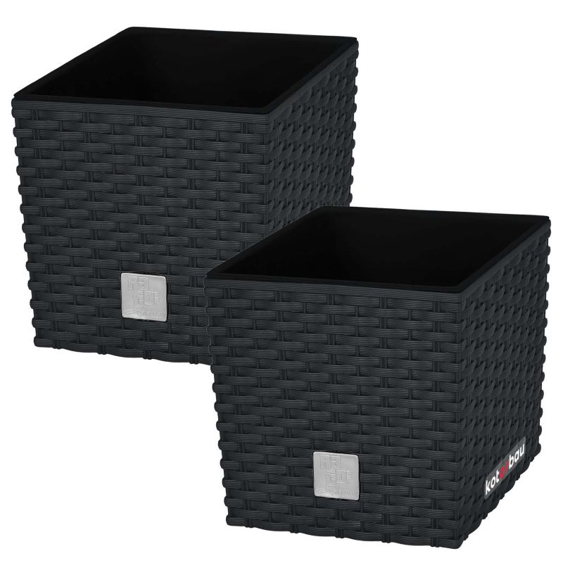 Doniczka ogrodowa KOTARBAU rattan z wkładem antracyt 22x22 cm 2 szt.