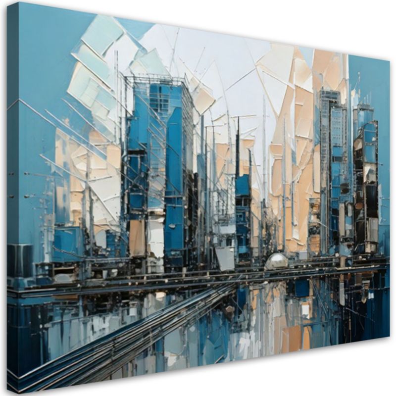 Obraz nowoczesny Feeby Miasto w stylu malarstwa abstrakcja turkusowy beżowy 120x80cm 1szt