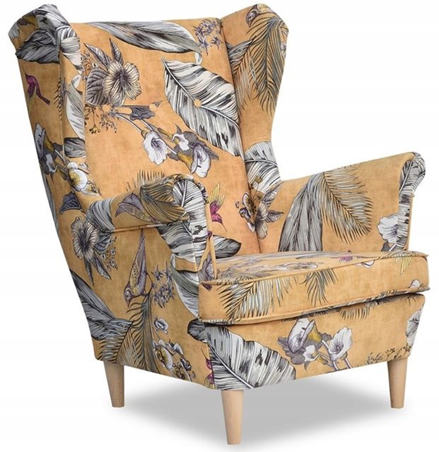 Fotel uszak do salonu Family Meble ARI PRINT złoty 1szt