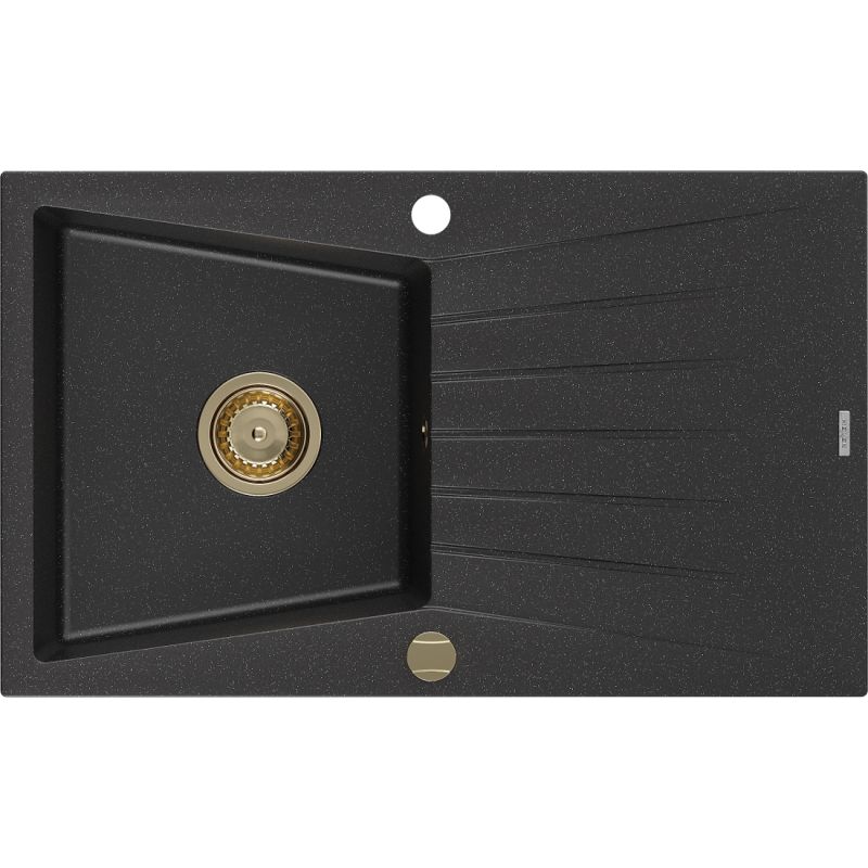 Zlewozmywak wpuszczany Mexen Cesar 1-komorowy czarny/złoty metalik 775 x 470 mm - 6514771010-75-B 1 szt.