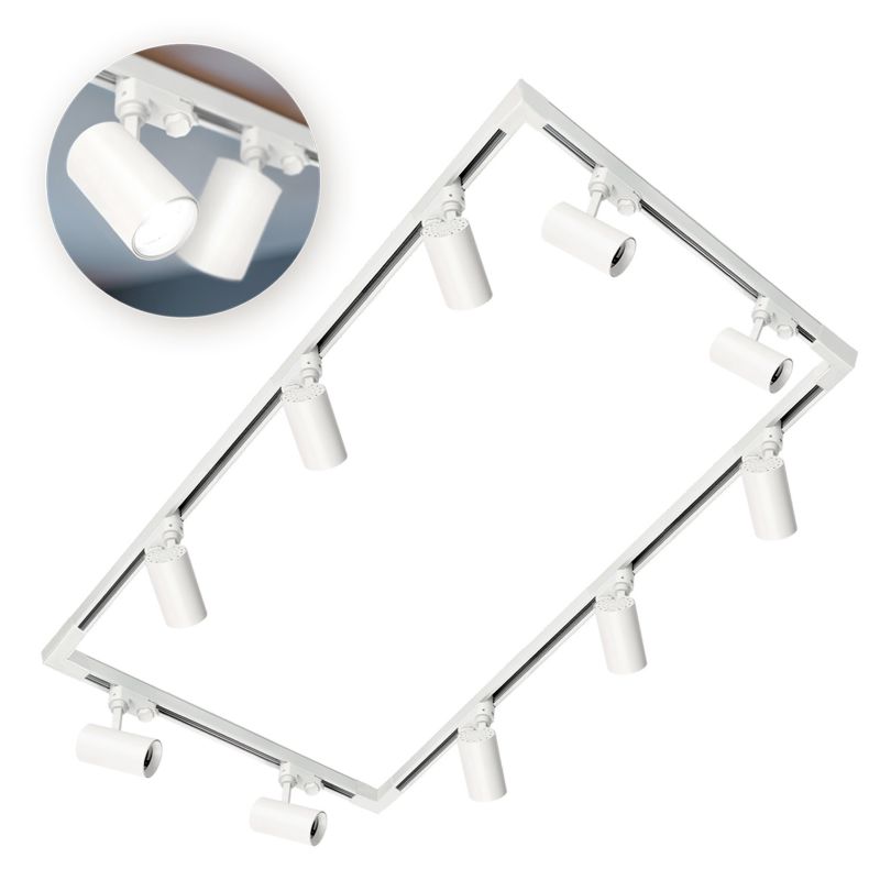 Oświetlenie szynowe 3-fazowe szyna 2x2m+2x1m, 4x łącznik L, 10x Lampa biały 1kpl.