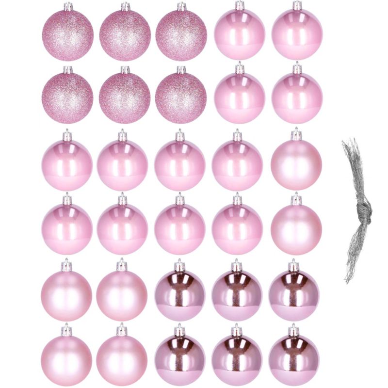 Bańki choinkowe Springos bombki świąteczne zestaw różowe 30 szt.