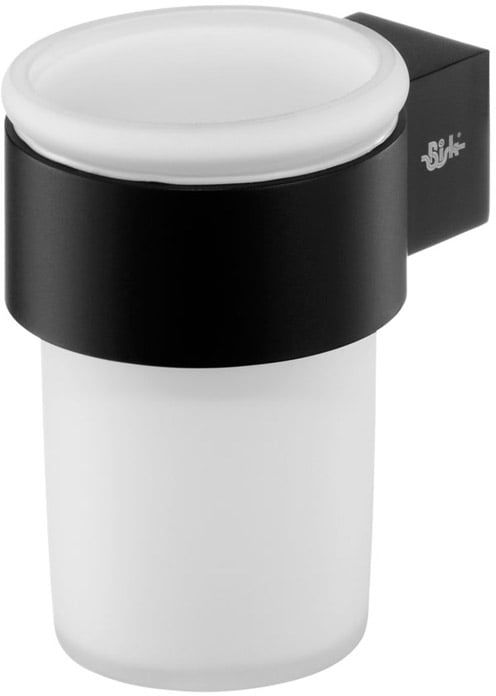 Kubek do mycia zębów BISK Futura Black montaż ścienny, biały/czarny, 1 szt.