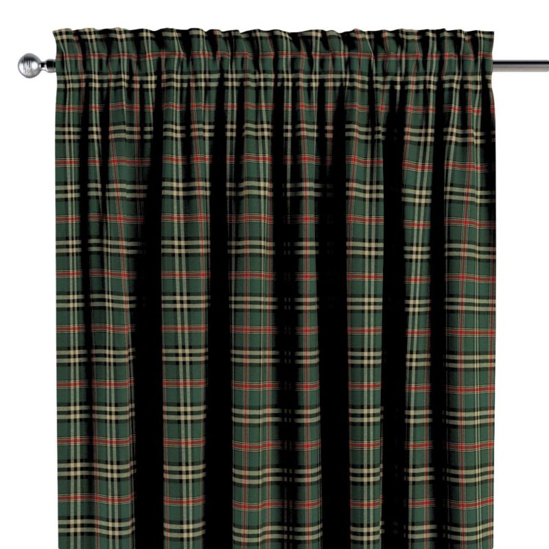 Zasłona na kanale z grzywką 1 szt. 130 x 245 cm Dekoria zielono-czerwona kratka 1 szt.