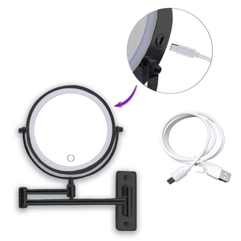 Lusterko kosmetyczne Rodeno ścienne z podświetleniem LED czarne 1 szt.