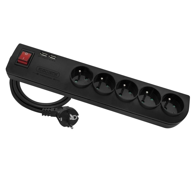 Przedłużacz mieszkaniowy Elgotech 5 gniazd 2 x USB czarny
