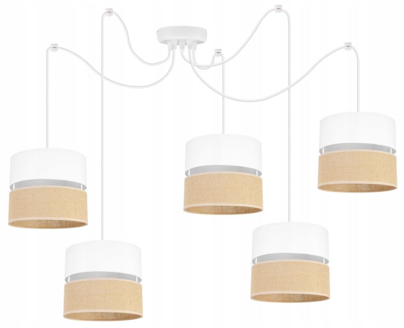 Lampa sufitowa wisząca Light Home LH Juta Pająk 5x E27 60W abażur 20cm tkanina biały 1szt.