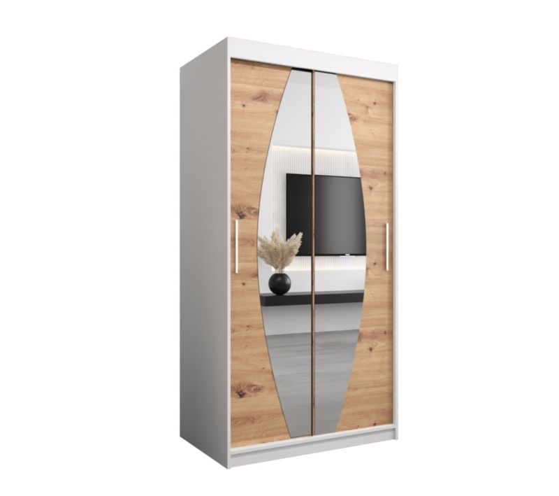 Szafa przesuwna Garderoba Abiks ELYPSE 100 biały mat + dąb artisan 1 szt.
