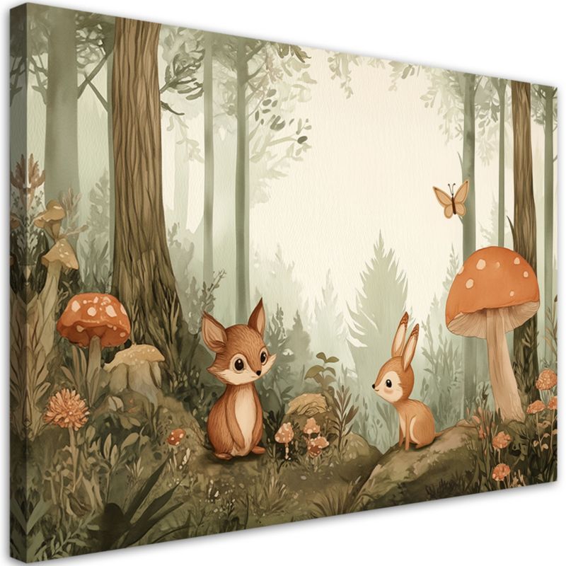 Obraz do pokoju dziecięcego Feeby Leśne Zwierzęta Natura Beżowy 100x70cm 1szt