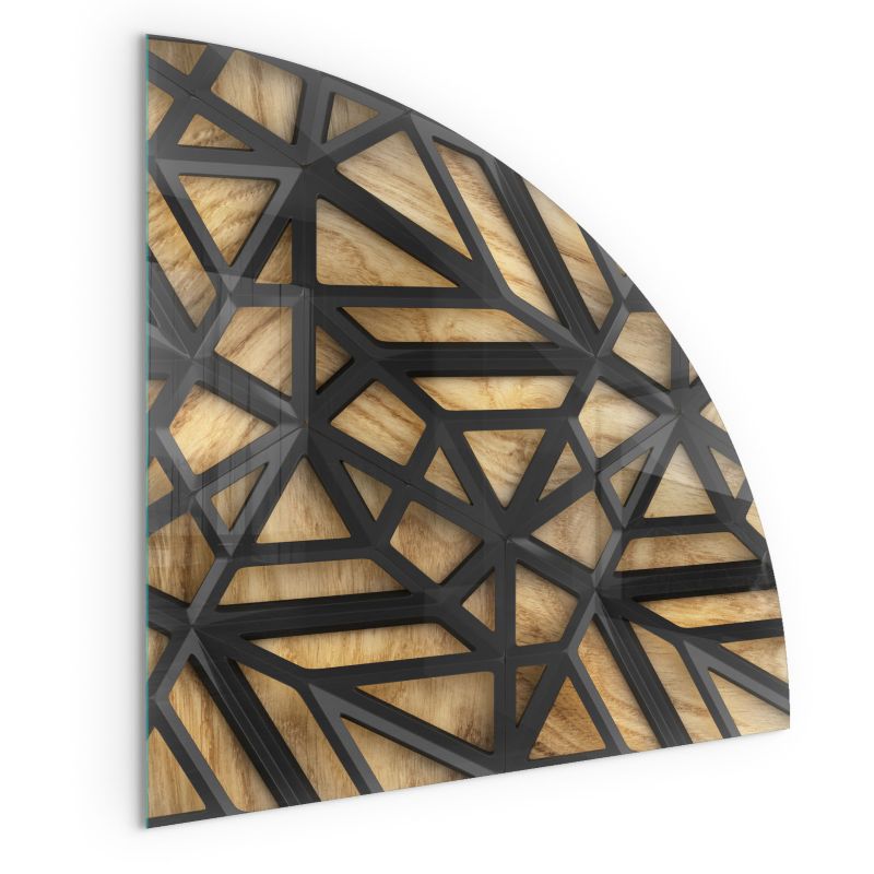 Szklana Podkładka Pod Kominek Ćwiartka Wallfluent 100x100 cm Drewniana geometria 1 szt.