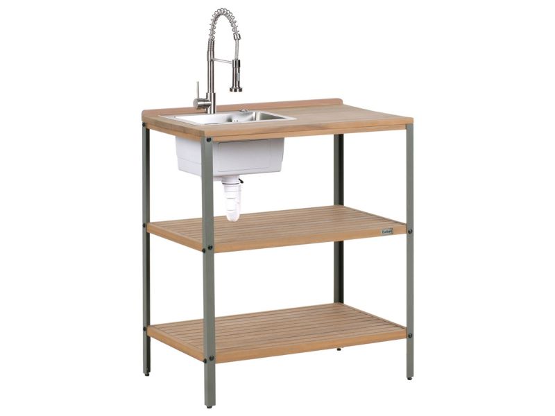 Wyspa kuchenna ogrodowa ze zlewem Ivrea Certyfikowane drewno akacjowe Brązowy 1 szt.