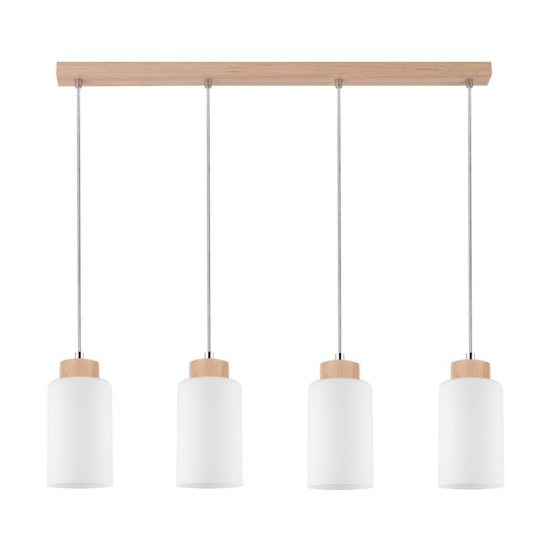 Drewniana Lampa Wisząca SPOT Light 4xE27 Max.60W Naturalna Brzoza FSC z Białym Szkłem, Polski Producent, 1 szt.