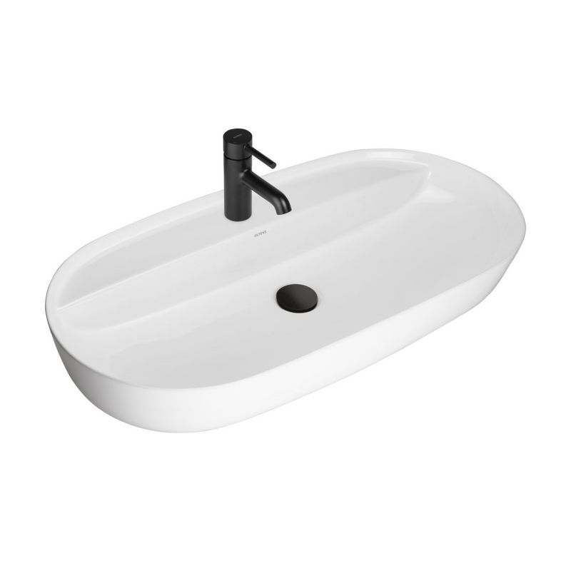 Umywalka nablatowa Oltens Hamnes Thin 80x40cm owalna SmartClean ceramika biała 1 szt.