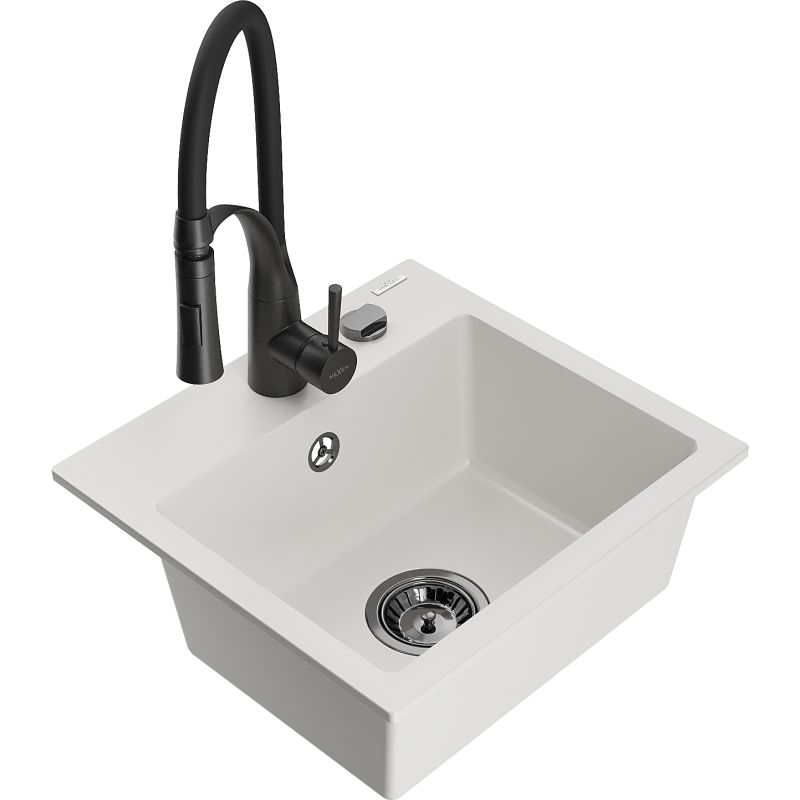 Zlewozmywak granitowy 1-komorowy Mexen Milo z baterią kuchenną Aster czarny - 6505-77-73450-07 1 szt.