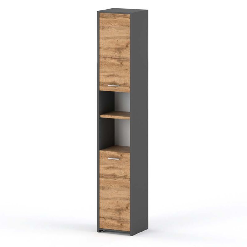 Słupek Łazienkowy Hurtownia-Mebli 2 Drzwi Słupek łazienkowy Hugo 30cm Szary Mat Dąb Wotan 30x30x165 cm 1szt.