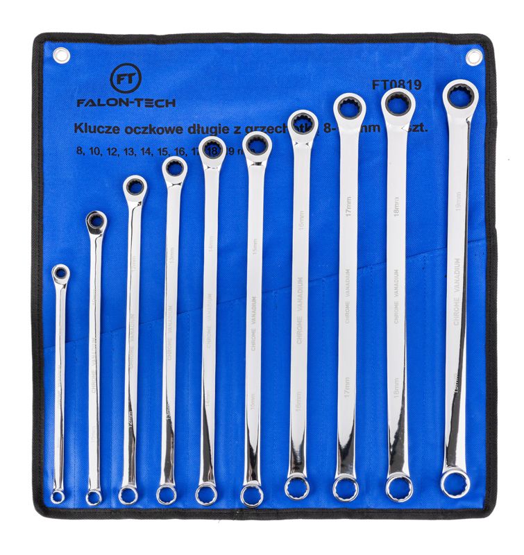 Zestaw klucze oczkowe z grzechotką FALON-TECH do napinaczy 10 elem. 8-19 mm 1szt.