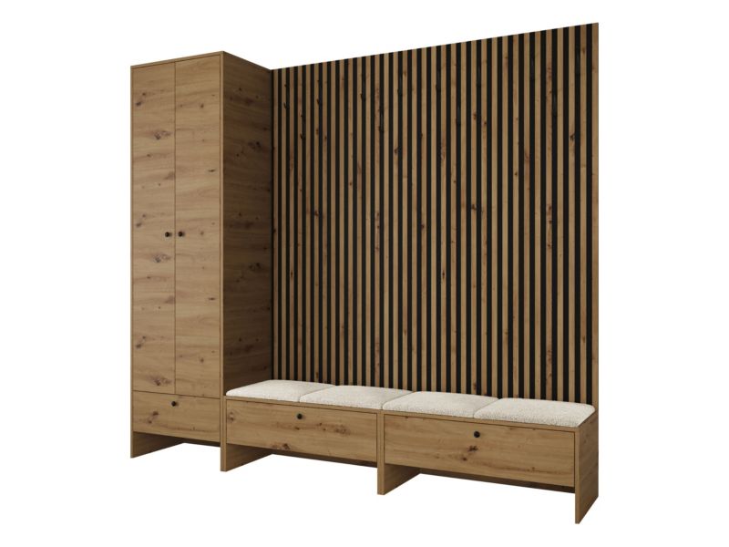 Garderoba MIRJAN 24 Balma VI dąb artisan/czarny/beżowa bukla 1 kpl.