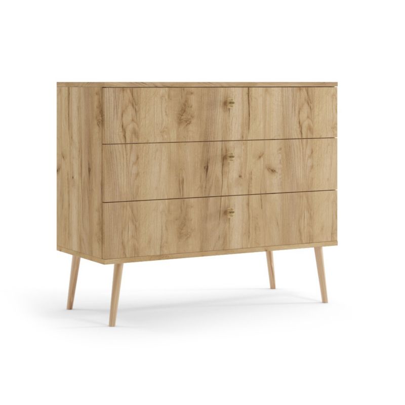 Komoda z szufladami Bettso Ikon 100 cm ze sznurkowymi uchwytami na wysokich nogach dąb craft 1szt.