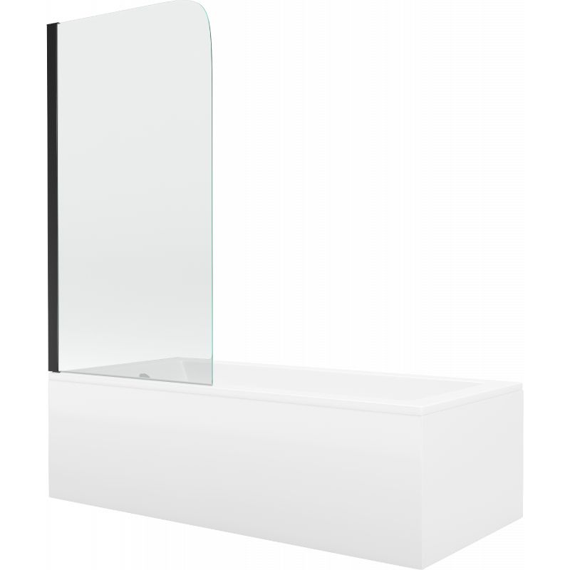 Wanna prostokątna Mexen Cubik 150 x 70 cm z obudową i parawanem 1-skrzydłowym 70 cm transparent czarny 1 szt.