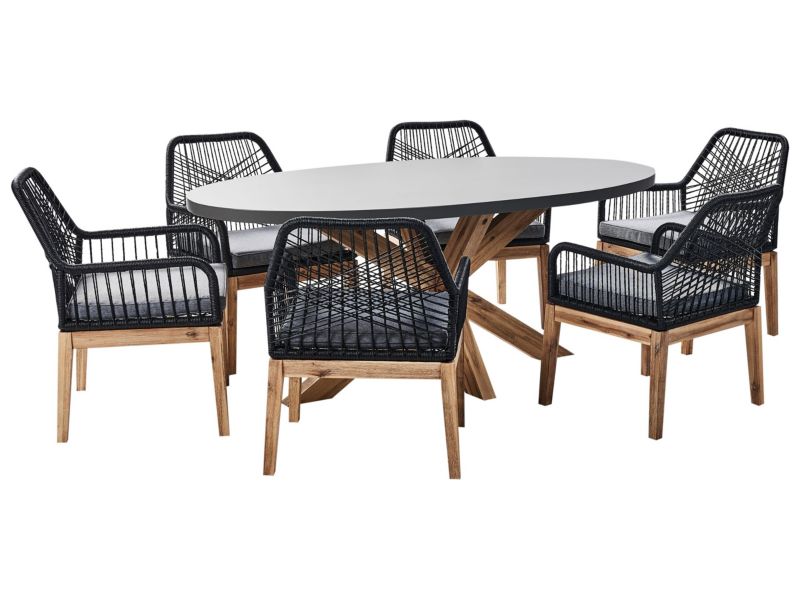 Zestaw: dla 6 osób stół z 6 krzesłami Oristano Beton Czarny 1 kpl