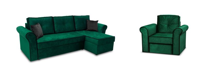 Zestaw Wypoczynkowy Narożnik Bonni Trevor + Fotel Zielony 1 szt.