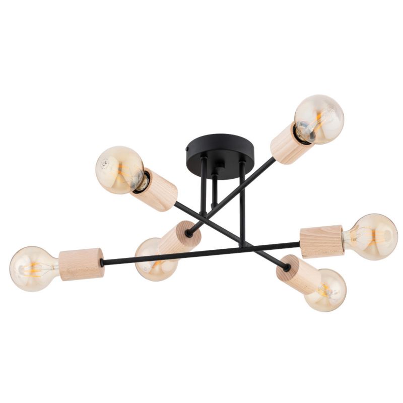 Lampa sufitowa wisząca Alfa La-Rosa 2714 czarna-jasne drewno nowoczesna 6xE27 x 15W 1 szt.