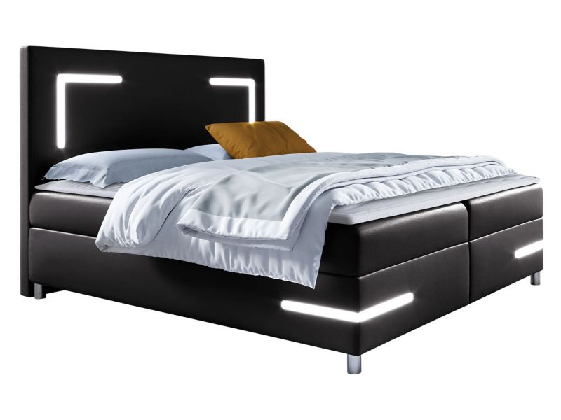 Łóżko kontynentalne MIRJAN 24 Delos LED 180x200 czarna ekoskóra 1 szt.